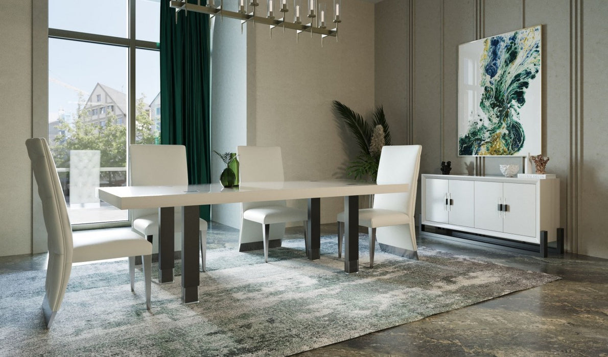 VIG Furniture - Modrest Lenny- Modern White High Gloss & Stainless Steel Gun Metal Dining Table - VGGMDT-1393B-WHT-DT