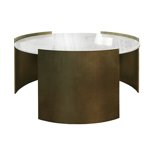 Worlds Away - Montana Modern Round Coffee Table With White Marble Top In Painted Bronze - MONTANA BRZ - GreatFurnitureDeal