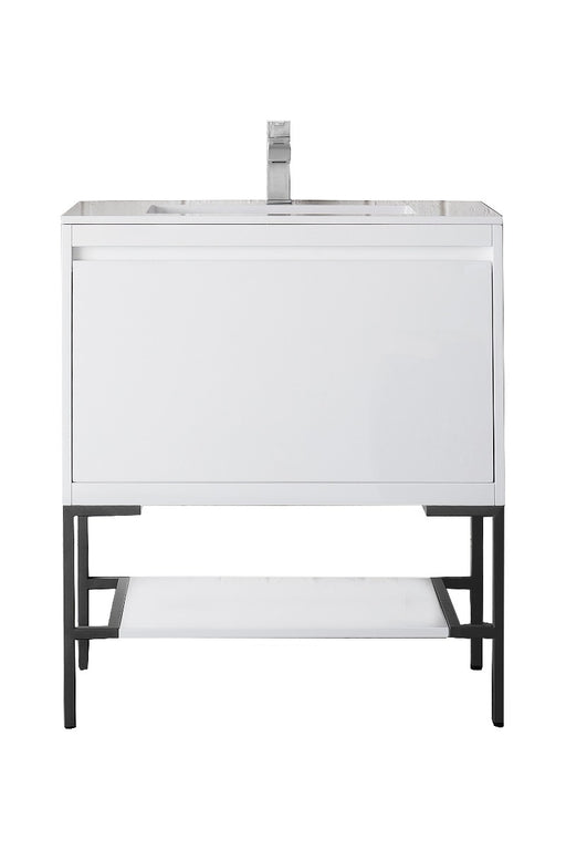James Martin Furniture - Milan 31.5" Single Vanity Cabinet, Glossy White, Matte Black w-Glossy White Composite Top - 801V31.5GWMBKGW - GreatFurnitureDeal