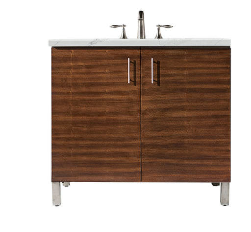 James Martin Furniture - Metropolitan 36" Single Vanity, American Walnut, w/ 3 CM Ethereal Noctis Quartz Top - 850-V36-AWT-3ENC - GreatFurnitureDeal