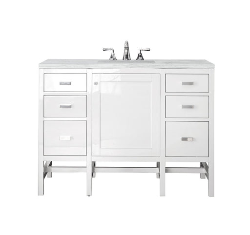 James Martin Furniture - Addison 48" Single Vanity Cabinet, Glossy White, w- 3 CM Arctic Fall Solid Surface Countertop - E444-V48-GW-3AF - GreatFurnitureDeal