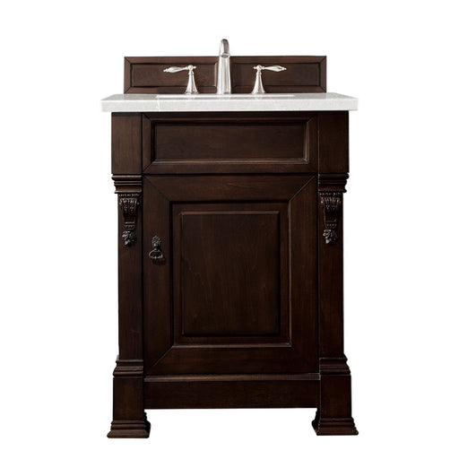 James Martin Furniture - Brookfield 26" Burnished Mahogany Single Vanity w- 3 CM Eternal Serena Quartz Top - 147-114-V26-BNM-3ESR - GreatFurnitureDeal