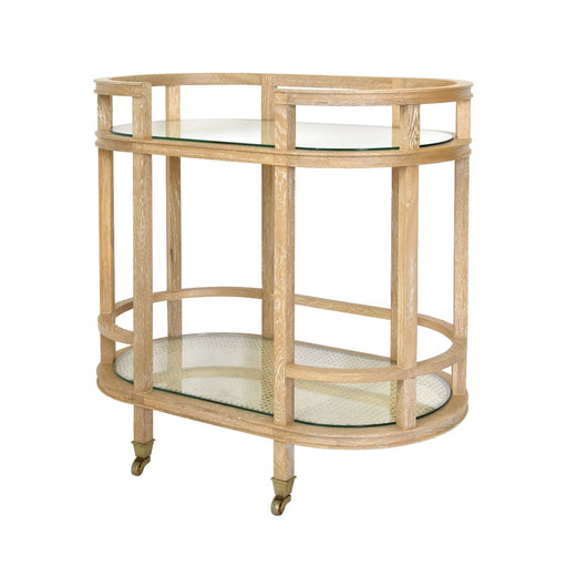 Worlds Away - Oval Bar Cart With Two  Natural Cane Shelves And Cerused Oak Frame - ZAINA CO - GreatFurnitureDeal