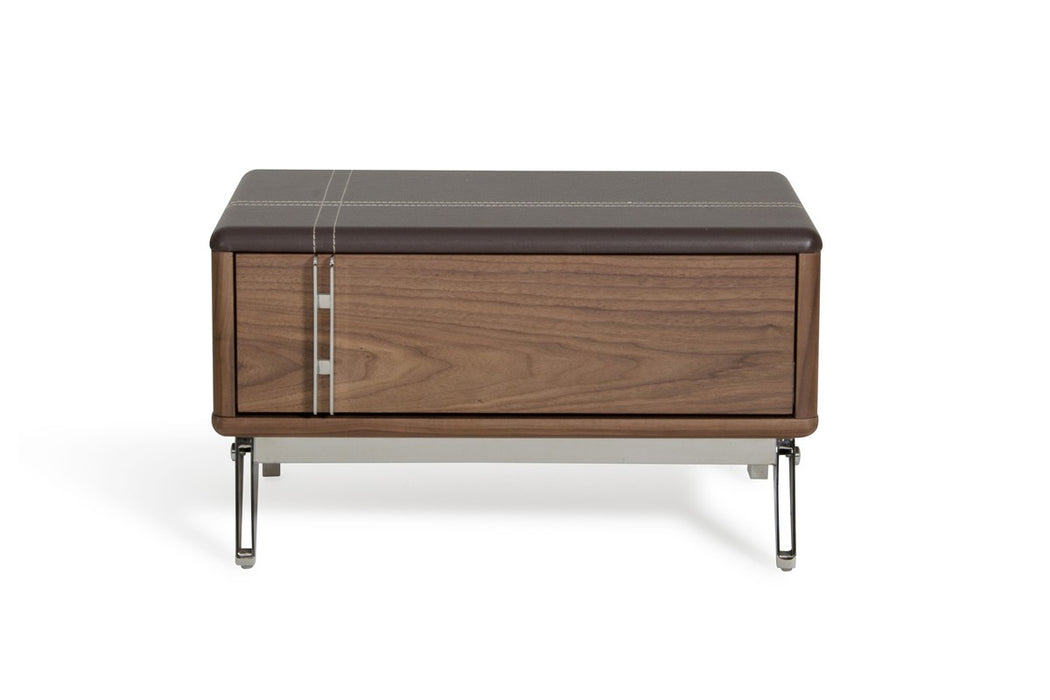 VIG Furniture - Nova Domus Ria Contemporary Brown Eco-Leather & Walnut Nightstand - VGVCN-A001 - GreatFurnitureDeal