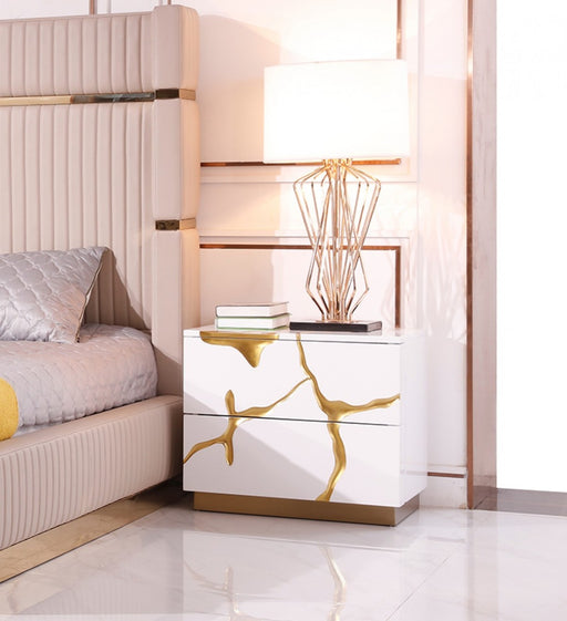 VIG Furniture - Modrest Aspen Modern White & Gold Nightstand - VGVCN1801-WHT - GreatFurnitureDeal