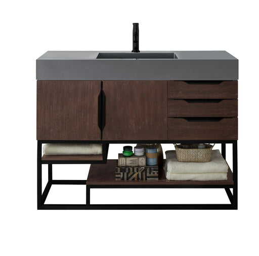James Martin Furniture - Columbia 48" Single Vanity, Coffee Oak, Matte Black w/ Dusk Grey Glossy Composite Top - 388-V48-CFO-MB-DGG - GreatFurnitureDeal