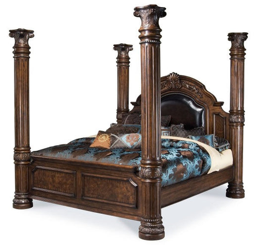 AICO Furniture - Monte Carlo II Queen Poster Bed in Cafe Noir - N53010-20-30-46 - CLEARANCE - GreatFurnitureDeal