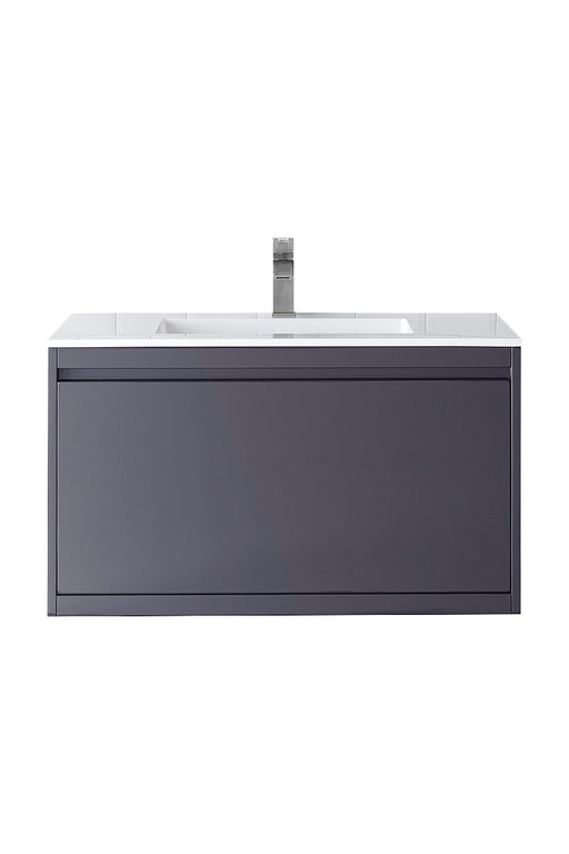 James Martin Furniture - Milan 35.4" Single Vanity Cabinet, Modern Grey Glossy w-Glossy White Composite Top - 801V35.4MGGGW - GreatFurnitureDeal