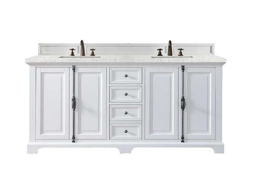 James Martin Furniture - Providence 72" Double Vanity Cabinet, Bright White, w- 3 CM Eternal Jasmine Pearl Quartz Top - 238-105-V72-BW-3EJP - GreatFurnitureDeal
