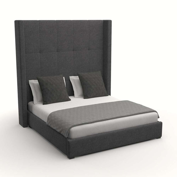 Nativa Interiors - Aylet Button Tufted Upholstered High King Charcoal Bed - BED-AYLET-BTN-HI-KN-PF-CHARCOAL - GreatFurnitureDeal