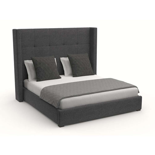 Nativa Interiors - Aylet Button Tufted Upholstered Medium Queen Charcoal Bed - BED-AYLET-BTN-MID-QN-PF-CHARCOAL - GreatFurnitureDeal