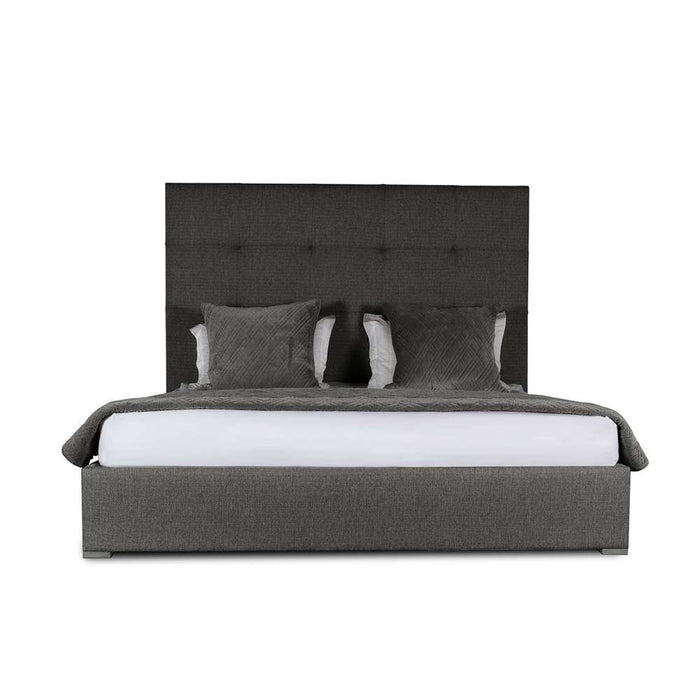 Nativa Interiors - Moyra Button Tufted Upholstered High King Charcoal Bed - BED-MOYRA-BTN-HI-KN-PF-CHARCOAL - GreatFurnitureDeal