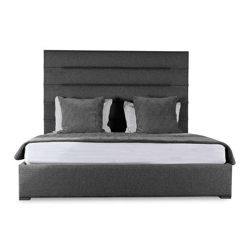 Nativa Interiors - Moyra Horizontal Channel Tufted Upholstered High Queen Charcoal Bed - BED-MOYRA-HC-HI-QN-PF-CHARCOAL - GreatFurnitureDeal