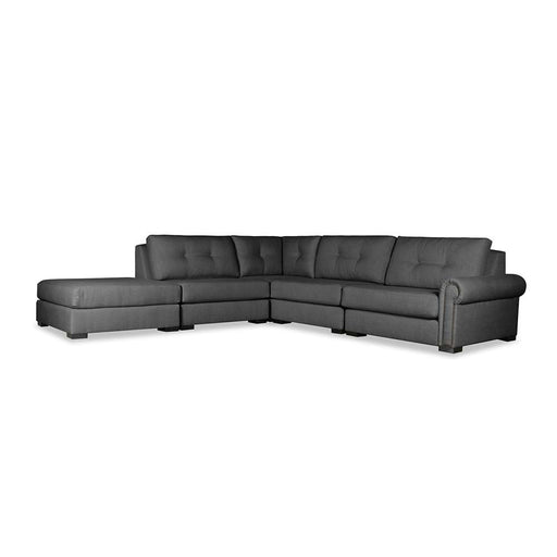 Nativa Interiors - Sylviane Buttoned Modular L-Shaped Sectional Right Arm Facing 128" With Ottoman Gray - SEC-SYLV-BTN-DP-AR1-5PC-PF-GREY - GreatFurnitureDeal
