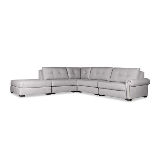 Nativa Interiors - Sylviane Buttoned Modular L-Shaped Sectional Right Arm Facing 121" With Ottoman Grey - SEC-SYLV-BTN-CL-AR1-5PC-PF-GREY - GreatFurnitureDeal