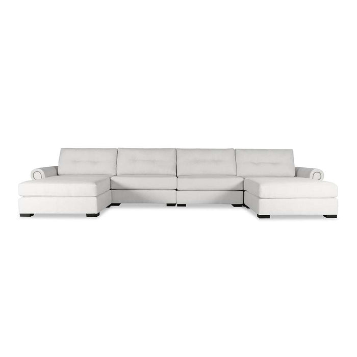 Nativa Interiors - Sylviane Buttoned Modular U-Shape Sectional 83"D with Double Ottoman Off White - SEC-SYLV-BTN-DP-UL1-6PC-PF-WHITE