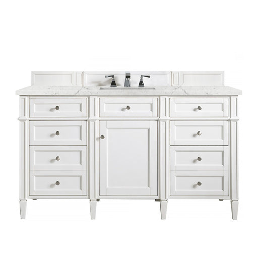 James Martin Furniture - Brittany 60" Bright White Single Vanity w- 3 CM Eternal Jasmine Pearl Quartz Top - 650-V60S-BW-3EJP - GreatFurnitureDeal
