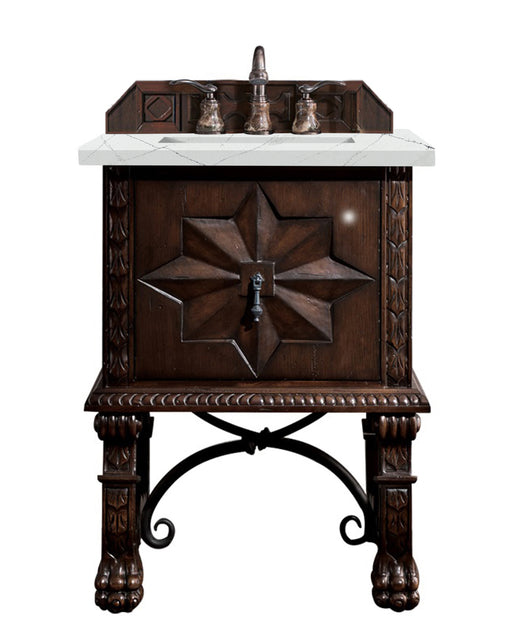James Martin Furniture - Balmoral 26" Single Vanity Cabinet, Antique Walnut, w/ 3 CM Ethereal Noctis Quartz Top - 150-V26-ANW-3ENC - GreatFurnitureDeal