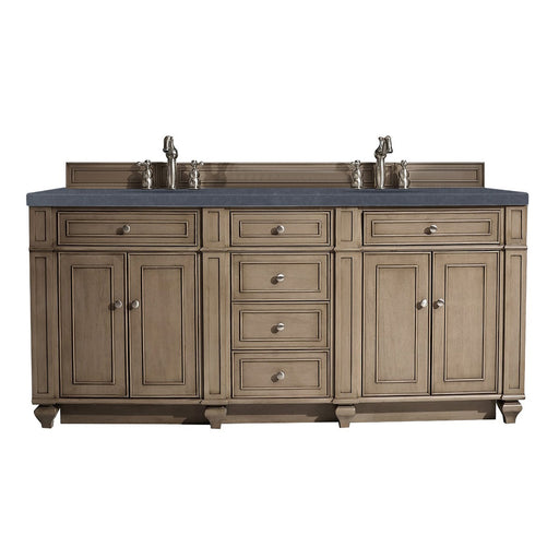 James Martin Furniture - Bristol 72" Double Vanity Whitewashed Walnut, w- 3 CM Charcoal Soapstone Quartz Top - 157-V72-WW-3CSP - GreatFurnitureDeal