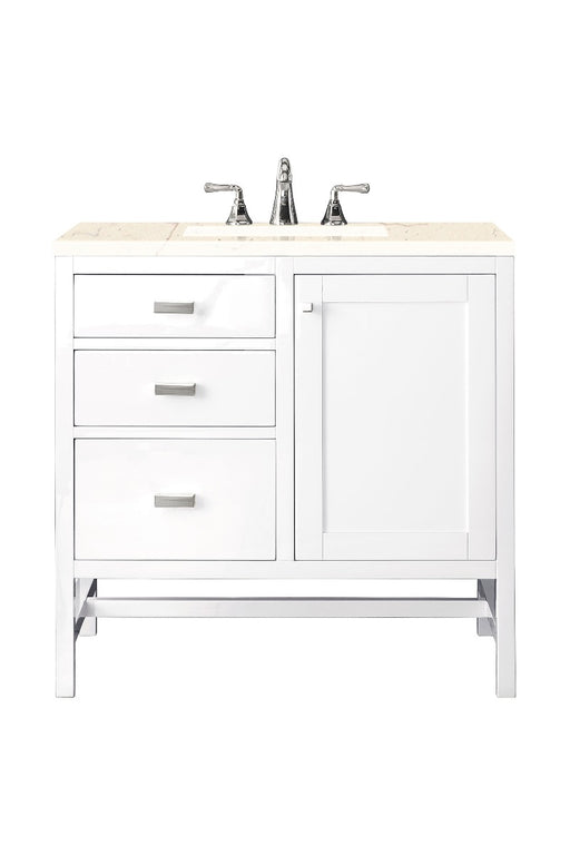 James Martin Furniture - Addison 36" Single Vanity Cabinet, Glossy White, w- 3 CM Eternal Marfil Top - E444-V36-GW-3EMR - GreatFurnitureDeal