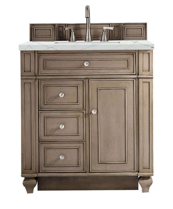 James Martin Furniture - Bristol 30" Single Vanity Whitewashed Walnut, w/ 3 CM Ethereal Noctis Quartz Top - 157-V30-WW-3ENC - GreatFurnitureDeal