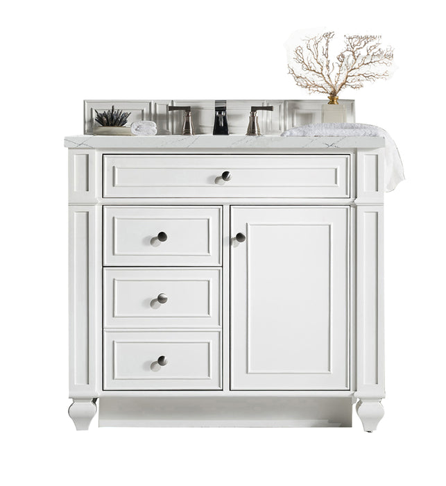 James Martin Furniture - Bristol 36" Single Vanity, Bright White, w/ 3 CM Ethereal Noctis Quartz Top - 157-V36-BW-3ENC - GreatFurnitureDeal