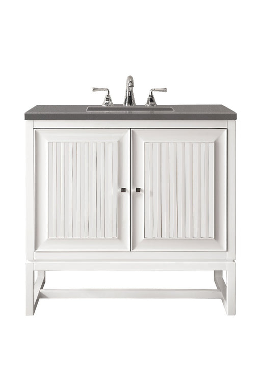 James Martin Furniture - Athens 30" Single Vanity Cabinet, Glossy White, w- 3 CM Grey Expo Quartz Top - E645-V30-GW-3GEX - GreatFurnitureDeal