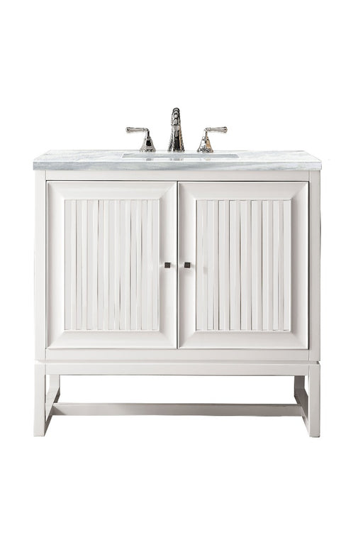 James Martin Furniture - Athens 36" Single Vanity Cabinet, Glossy White, w- 3 CM Arctic Fall Solid Surface Countertop - E645-V36-GW-3AF - GreatFurnitureDeal