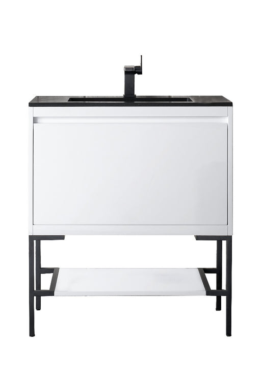 James Martin Furniture - Milan 31.5" Single Vanity Cabinet, Glossy White, Matte Black w-Charcoal Black Composite Top - 801V31.5GWMBKCHB - GreatFurnitureDeal