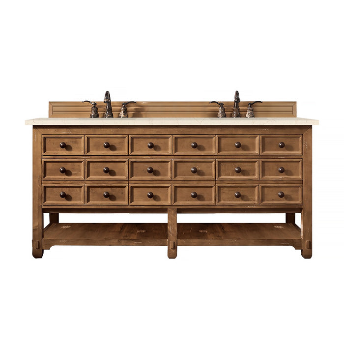 James Martin Furniture - Malibu 72" Double Vanity Cabinet, Honey Alder, w- 3 CM Eternal Marfil Quartz Top - 500-V72-HON-3EMR - GreatFurnitureDeal