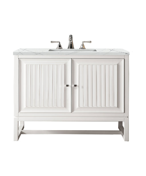 James Martin Furniture - Athens 36" Single Vanity Cabinet, Glossy White, w/ 3 CM Ethereal Noctis Top - E645-V36-GW-3ENC - GreatFurnitureDeal