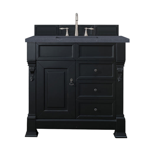 James Martin Furniture - Brookfield 36" Antique Black Single Vanity  w- 3 CM Charcoal Soapstone Quartz Top - 147-114-5536-3CSP - GreatFurnitureDeal