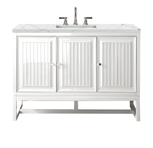 James Martin Furniture - Athens 48" Single Vanity Cabinet, Glossy White, w/ 3 CM Ethereal Noctis Top - E645-V48-GW-3ENC - GreatFurnitureDeal