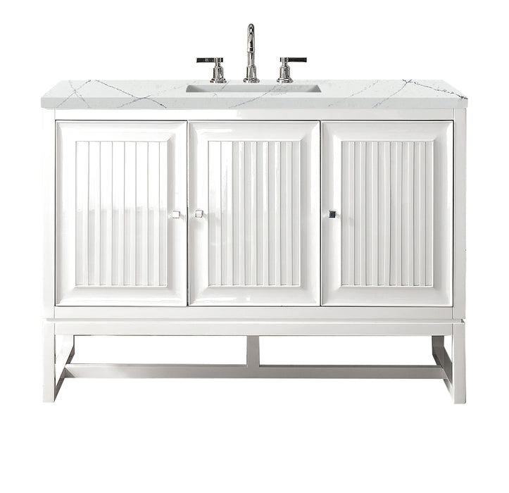 James Martin Furniture - Athens 48" Single Vanity Cabinet, Glossy White, w/ 3 CM Ethereal Noctis Top - E645-V48-GW-3ENC