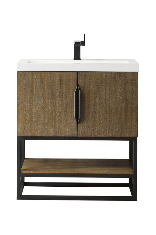 James Martin Furniture - Columbia 31.5" Single Vanity Cabinet, Latte Oak, Matte Black, w/ White Glossy Composite Countertop - 388V31.5LTOMBKWG - GreatFurnitureDeal