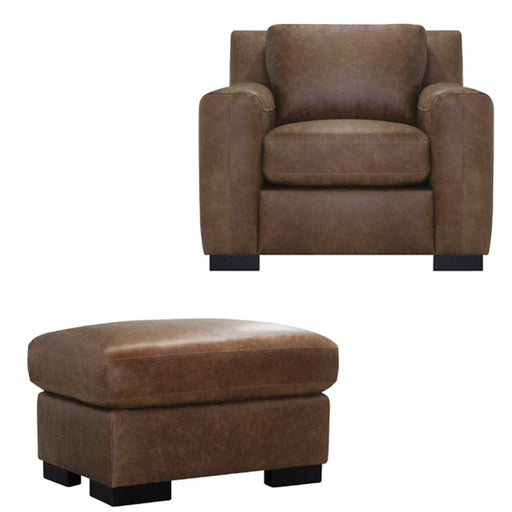 Luke Leather - Nora Chair with Ottoman in Cinnamon - NORA-CO