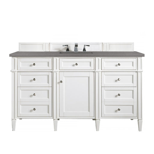 James Martin Furniture - Brittany 60" Bright White Single Vanity w- 3 CM Grey Expo Quartz Top - 650-V60S-BW-3GEX - GreatFurnitureDeal