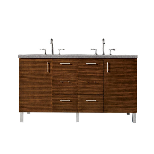 James Martin Furniture - Metropolitan 60" Double Vanity, American Walnut, w- 3 CM Grey Expo Quartz Top - 850-V60D-AWT-3GEX - GreatFurnitureDeal