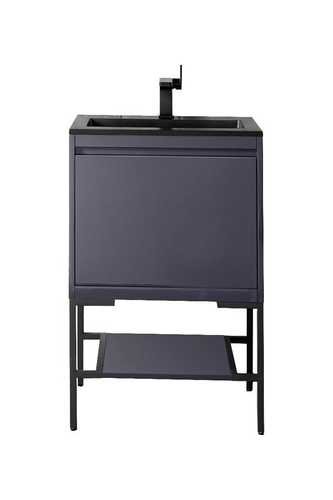 James Martin Furniture - Milan 23.6" Single Vanity Cabinet, Modern Grey Glossy, Matte Black w-Charcoal Black Composite Top - 801V23.6MGGMBKCHB - GreatFurnitureDeal