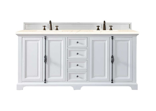 James Martin Furniture - Providence 72" Double Vanity Cabinet, Bright White, w- 3 CM Eternal Marfil Quartz Top - 238-105-V72-BW-3EMR - GreatFurnitureDeal