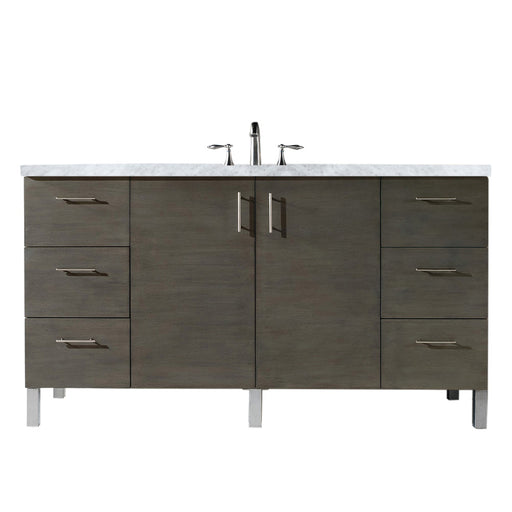 James Martin Furniture - Metropolitan 60" Silver Oak Single Vanity w- 3 CM Carrara Marble Top - 850-V60S-SOK-3CAR - GreatFurnitureDeal