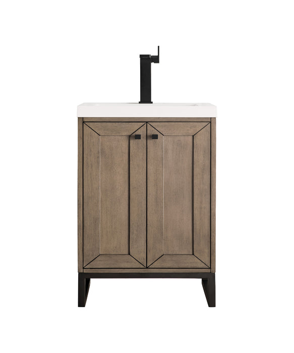 James Martin Furniture - Chianti 20" Single Vanity Cabinet, Whitewashed Walnut, Matte Black, w/ White Glossy Composite Countertop - E303V20WWMBKWG - GreatFurnitureDeal