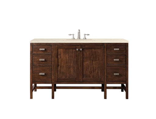 James Martin Furniture - Addison 60" Single Vanity Cabinet , Mid Century Acacia, w- 3 CM Eternal Marfil Quartz Top - E444-V60S-MCA-3EMR - GreatFurnitureDeal