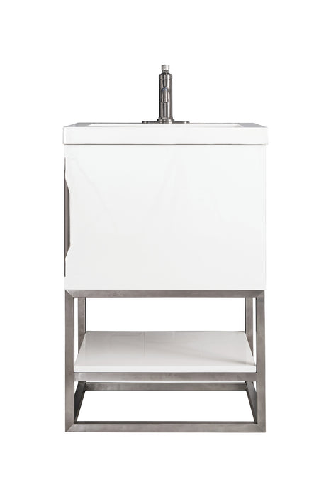 James Martin Furniture - Columbia 24" Single Vanity Cabinet, Glossy White, Brushed Nickel w/ White Glossy Composite Countertop - 388V24GWBNKWG