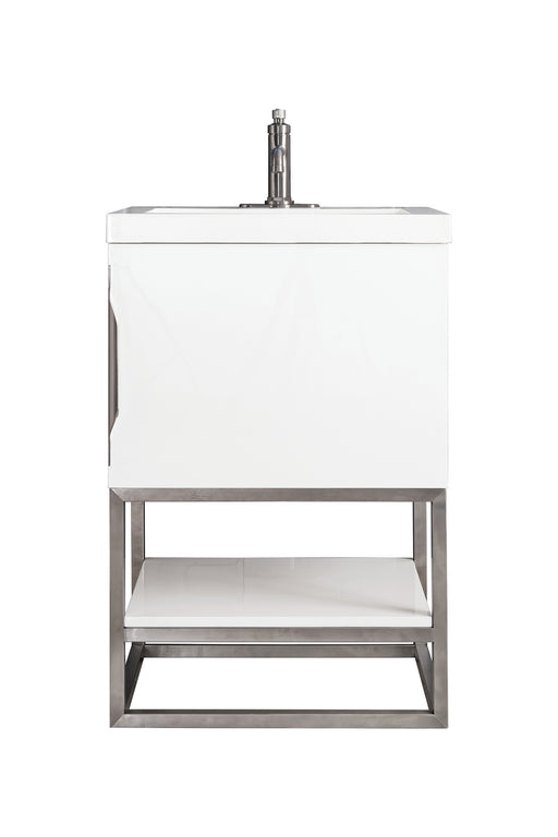 James Martin Furniture - Columbia 24" Single Vanity Cabinet, Glossy White, Brushed Nickel w/ White Glossy Composite Countertop - 388V24GWBNKWG - GreatFurnitureDeal