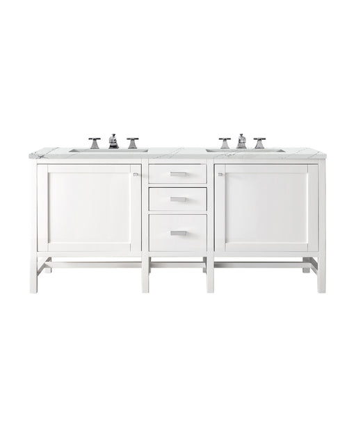 James Martin Furniture - Addison 60" Double Vanity Cabinet, Glossy White, w/ 3 CM Ethereal Noctis Top - E444-V60D-GW-3ENC - GreatFurnitureDeal