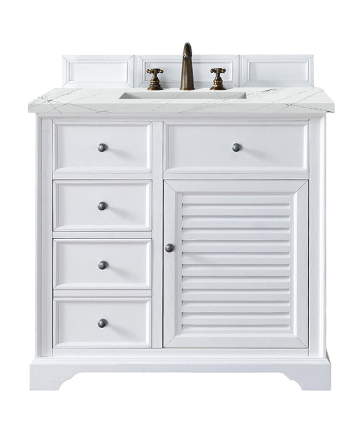 James Martin Furniture - Savannah 36" Single Vanity Cabinet, Bright White, w/ 3 CM Ethereal Noctis Quartz Top - 238-104-V36-BW-3ENC - GreatFurnitureDeal