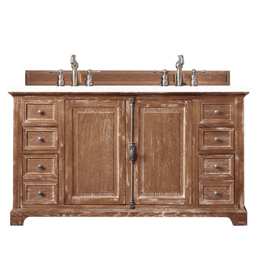 James Martin Furniture - Providence 60" Double Vanity Cabinet, Driftwood, w- 3 CM Classic White Quartz Top - 238-105-5611-3CLW - GreatFurnitureDeal