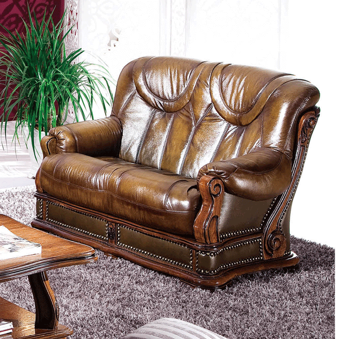 ESF Furniture - Oakman Genuine Italian Leather Loveseat in Brown - OAKMAN2