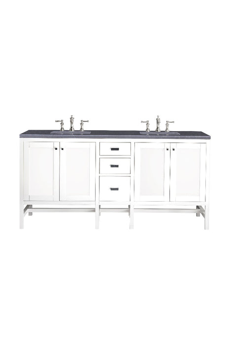 James Martin Furniture - Addison 72" Double Vanity Cabinet, Glossy White, w- 3 CM Charcoal Soapstone Quartz Top - E444-V72-GW-3CSP - GreatFurnitureDeal